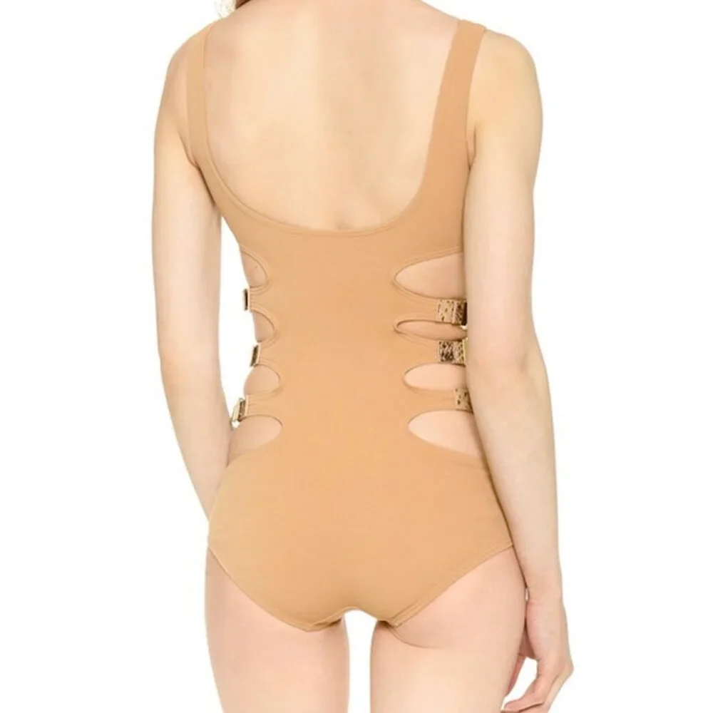 Michael Kors Collection Side Belt Cut Out One Piece Maillot Bathing Suit